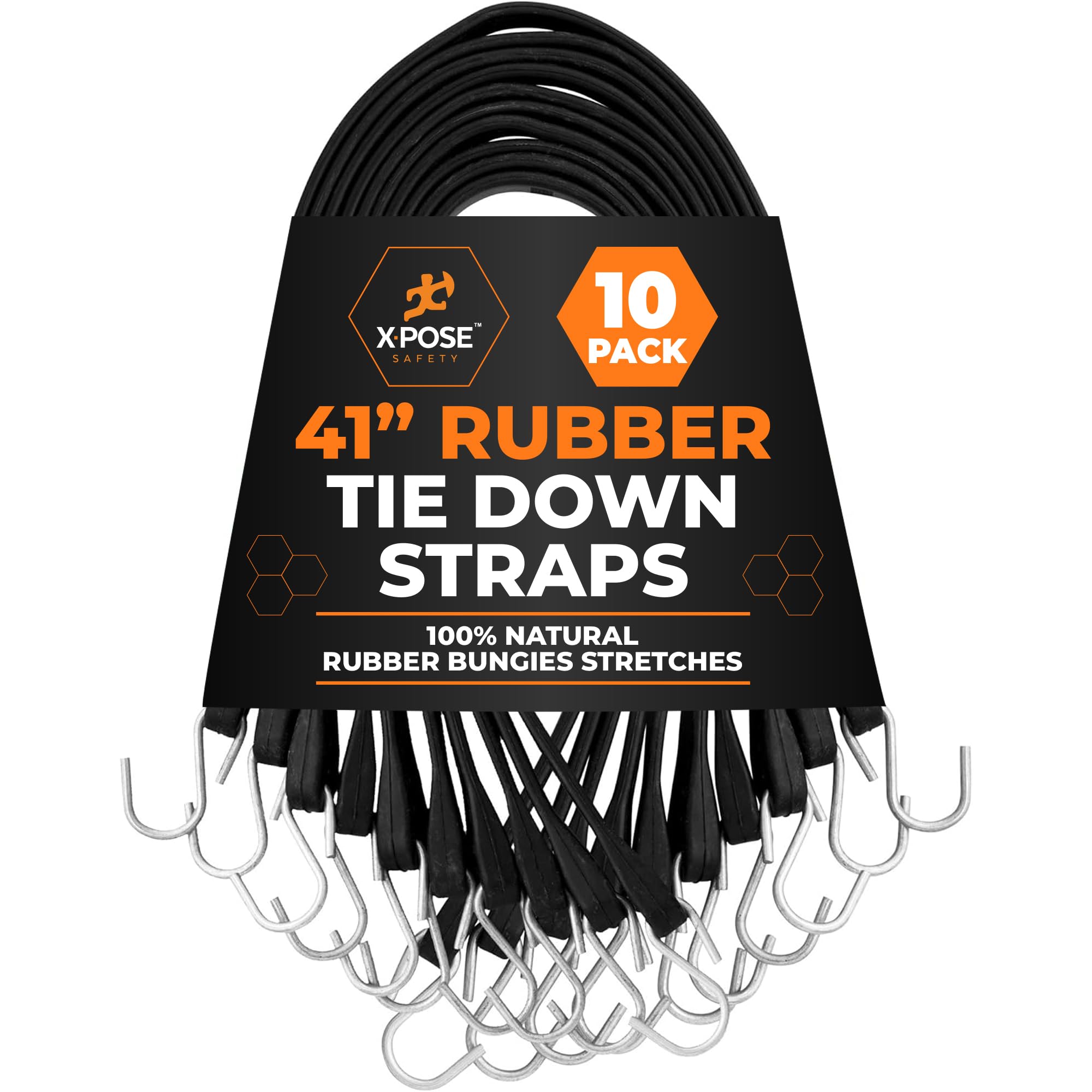 Rubber Bungee Cords with Hooks 10 Pack 41 Inch (62” Max Stretch